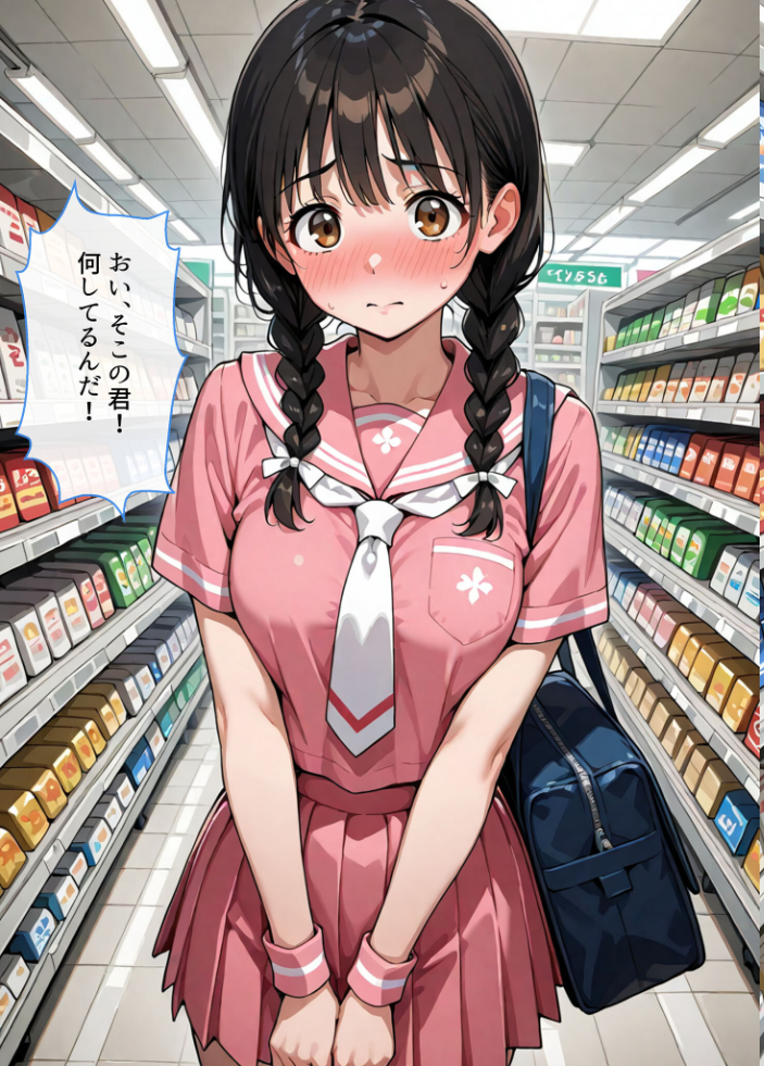 エロ漫画：万引きセーラー服●●●●にスーパーの店長が中●しをした話 モザイク版 【AIザッハトルテ あいラビ】 サンプル画像