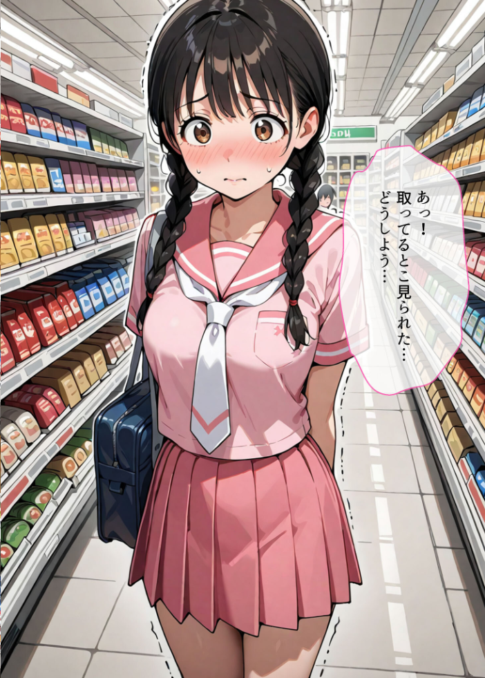 エロ漫画：万引きセーラー服●●●●にスーパーの店長が中●しをした話 モザイク版 【AIザッハトルテ あいラビ】 サンプル画像