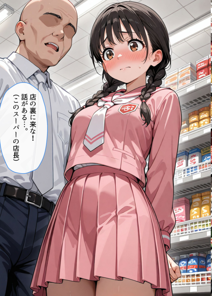 エロ漫画：万引きセーラー服●●●●にスーパーの店長が中●しをした話 モザイク版 【AIザッハトルテ あいラビ】 サンプル画像