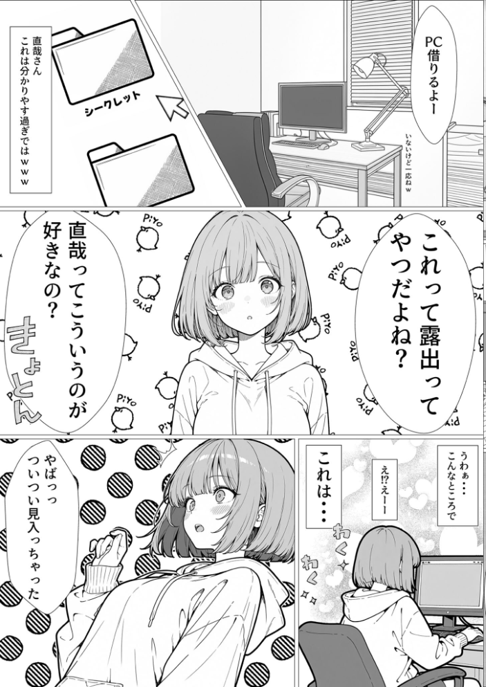 エロ漫画:幼馴染のせいで露出に目覚める話。 モザイク版 【さといも担当大臣 あいラビ】 サンプル画像