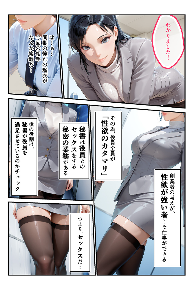 エロ漫画:淫乱秘書室 淫靡な役員秘書の秘めた仕事4 同期の巨乳秘書・宇賀神瑠衣 【あいがす】 サンプル画像
