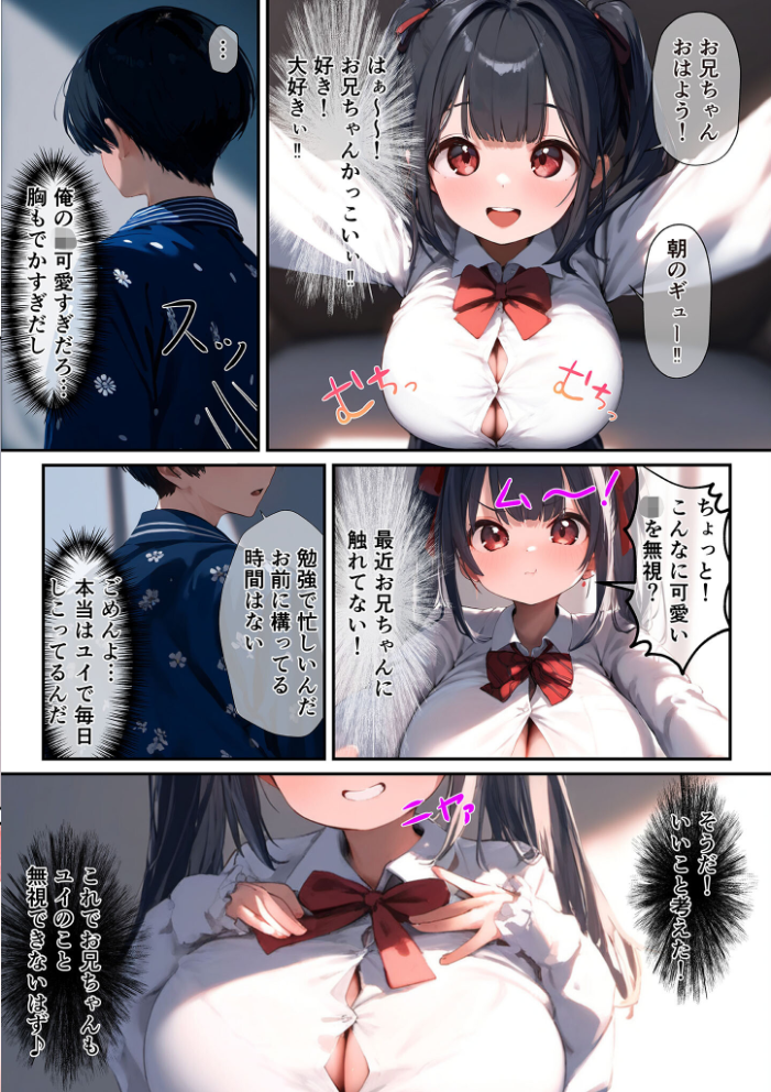 エロ漫画:巨乳義妹が頑張って小悪魔誘惑してくる話 モザイク版 【ももまろ あいラビ】 サンプル画像