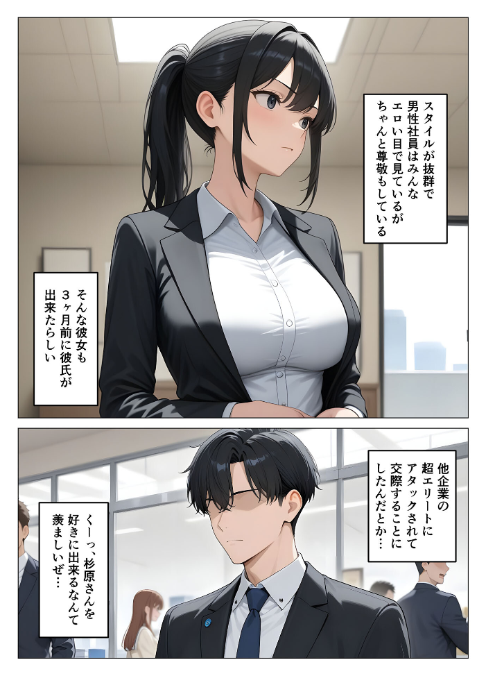 エロ漫画：気が強いOLの爆乳女上司を寝取った話 モザイク版 【桃色紅茶 あいラビ】 サンプル画像