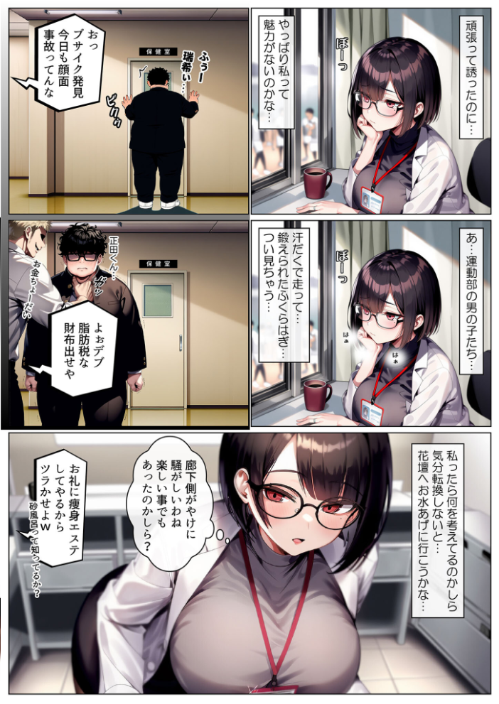 エロ漫画:保健室の先生 治療と言われキモオタチ●ポで発情交尾 モザイク版 【ストラボ あいラビ】 サンプル画像