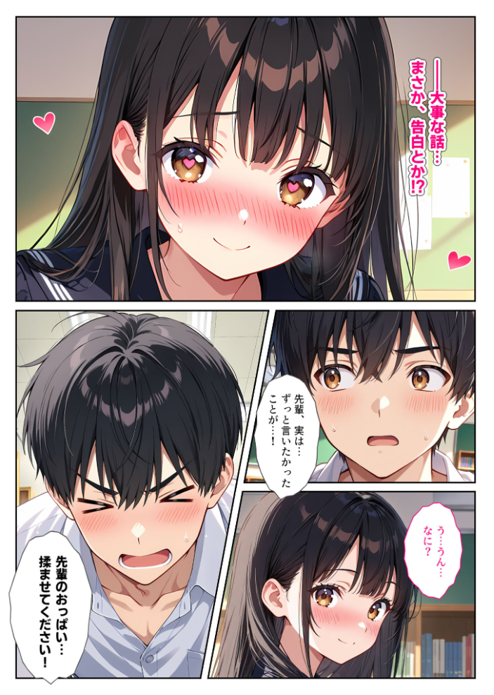 エロ漫画：文芸部の先輩（爆乳）におっぱい揉ませてと土下座でお願いしたら… モザイク版 【StudioSR あいラビ】 サンプル画像