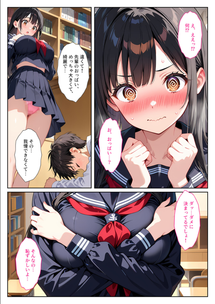 エロ漫画：文芸部の先輩（爆乳）におっぱい揉ませてと土下座でお願いしたら… モザイク版 【StudioSR あいラビ】 サンプル画像